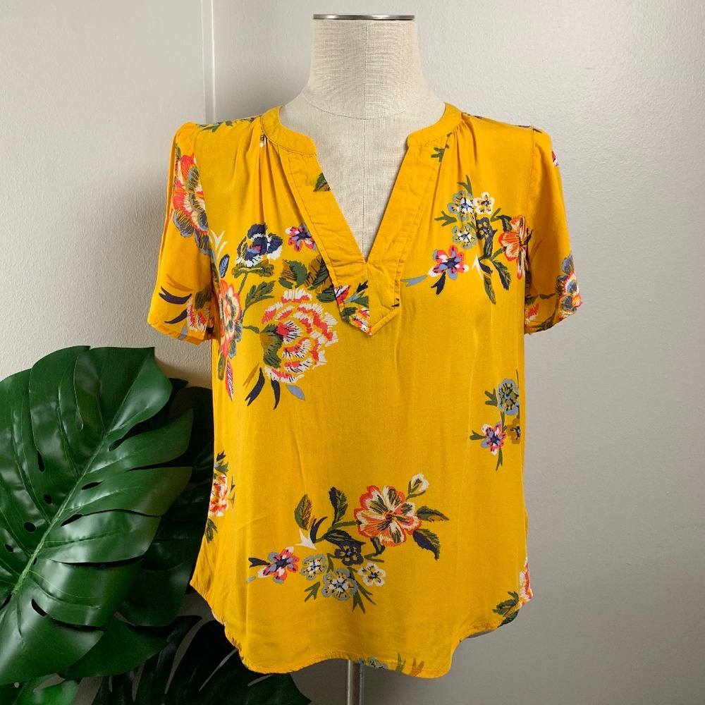 Canary Yellow Floral Blouse, size S
